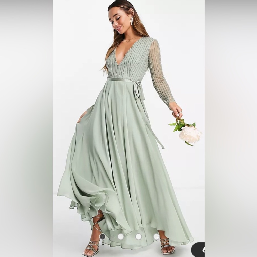 ASOS size 10 (US) Sage Green bridesmaids dress with beading detail